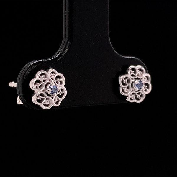 Filigree Flower Yogo Sapphire Earrings Image 3 Geralds Jewelry Oak Harbor, WA