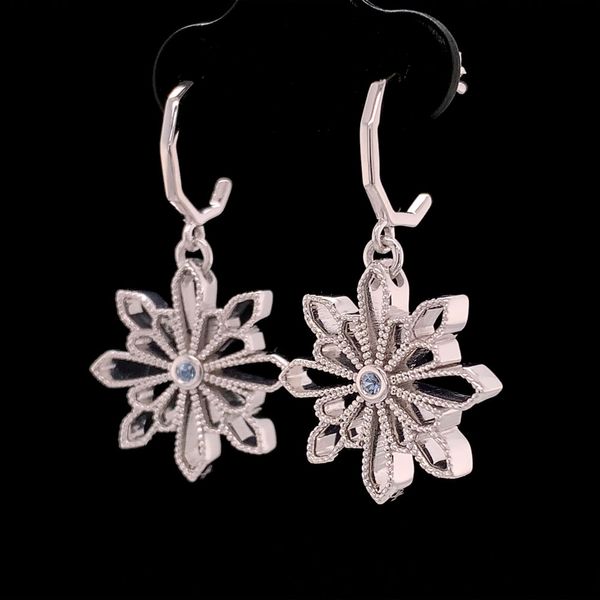 Milgrain Snowflake Yogo Sapphire Earrings Image 2 Geralds Jewelry Oak Harbor, WA