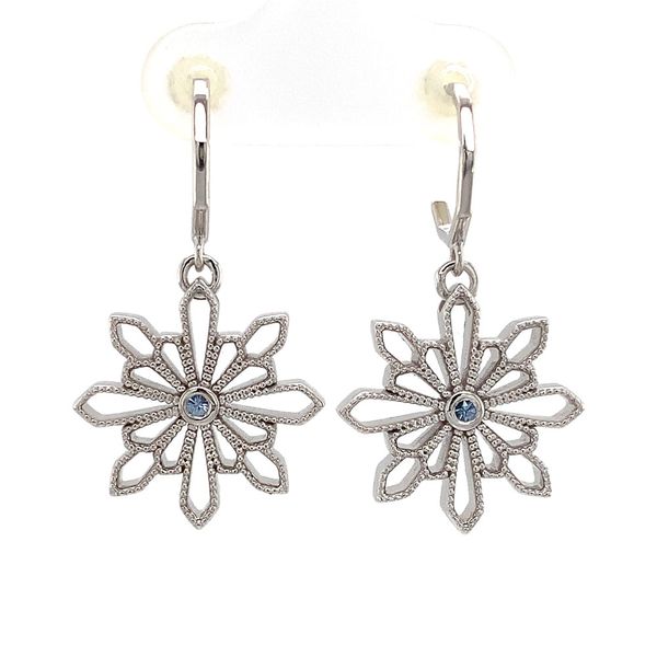 Milgrain Snowflake Yogo Sapphire Earrings Image 4 Geralds Jewelry Oak Harbor, WA