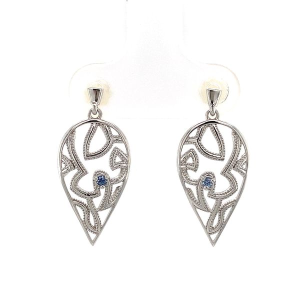 Abstract Paisley Inspired Yogo Sapphire Earrings Image 4 Geralds Jewelry Oak Harbor, WA