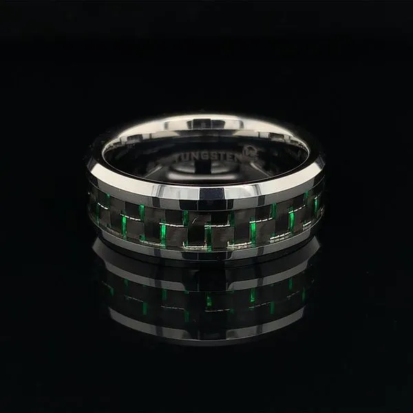 Tungsten Band With Green Carbon Fiber Inlay Geralds Jewelry Oak Harbor, WA