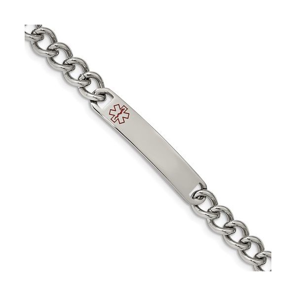 Polished Stainless Steel With Red Enamel Medical Alert Bracelet Geralds Jewelry Oak Harbor, WA