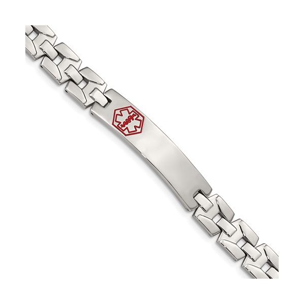 Brushed And Polished Stainless Steel With Red Enamel Medical Alert Bracelet Geralds Jewelry Oak Harbor, WA