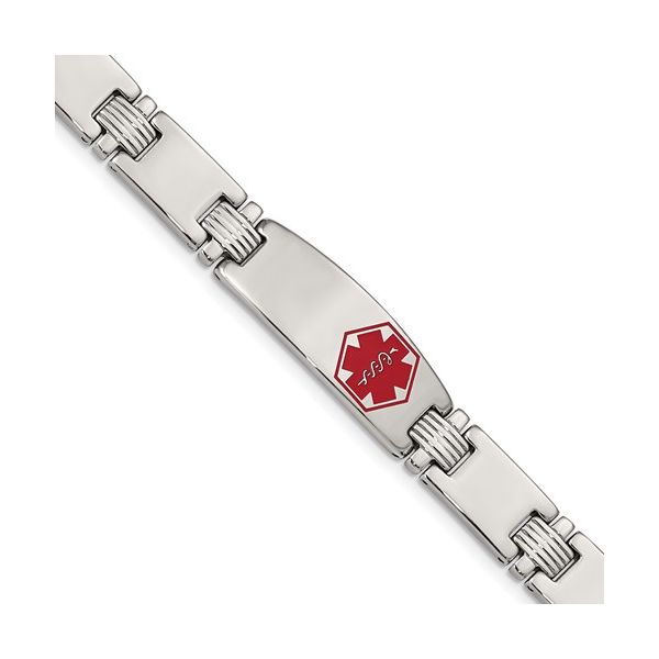 Polished/Brushed Stainless Steel With Red Enamel Medical Bracelet Geralds Jewelry Oak Harbor, WA