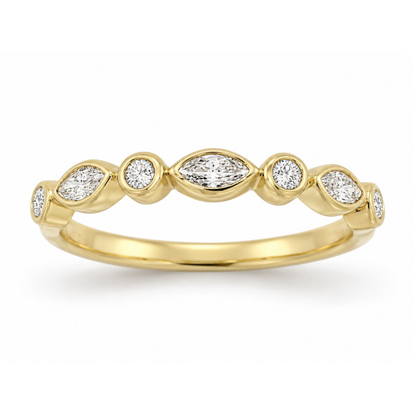 14K Yellow Gold .30ctw  Bezel-Set Marquise & Round Diamond Wedding Band Gary J. Long Jewelers Stockton, CA