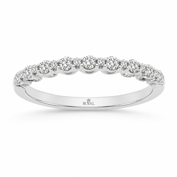 14K white gold alternating diamond wedding band, alternating size round diamond band, 0.25ctw diamond wedding band, white gol