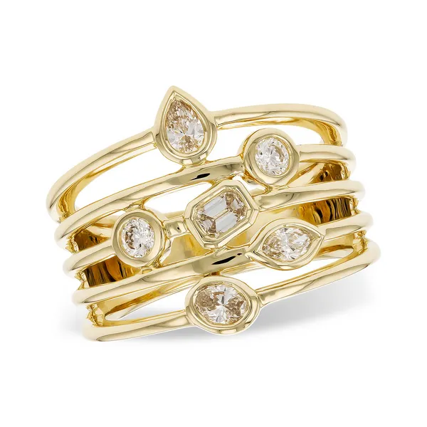 14K Yellow Gold Fancy Cut Diamond 5 Split Row Ring Gary J. Long Jewelers Stockton, CA