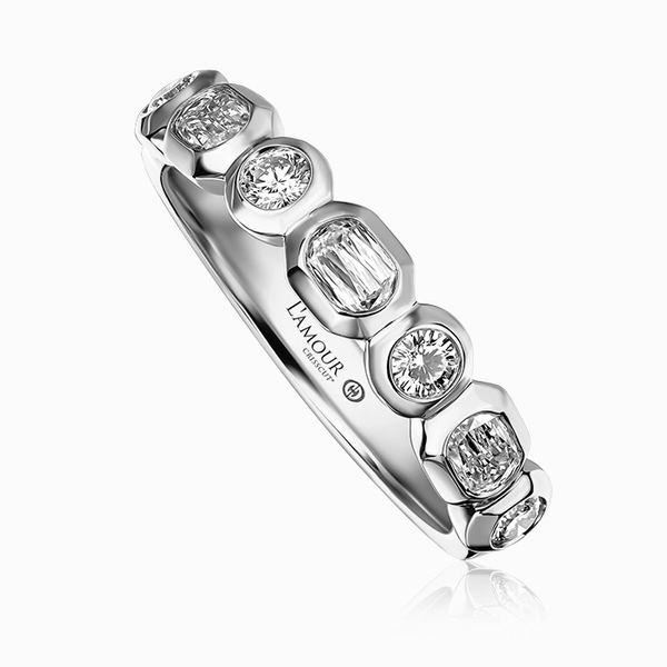 14K white gold bezel set diamond fashion ring, Christopher Designs bezel set diamond ring, Crisscut collection diamond ring, 