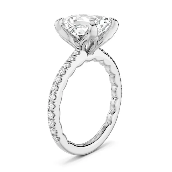 14KW .34TW 2CT EMERALD CUT CZ 1.8MM BEAD SET DIAMOND SEMI-MOUNT Image 2 Gary J. Long Jewelers Stockton, CA