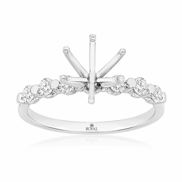14K white gold diamond semi-mount ring, white gold diamond accent semi-mount, 0.42ctw diamond semi-mount, round diamond accen