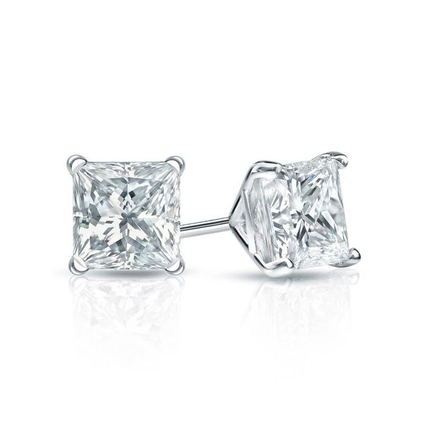 14K White Gold Princess Diamond Stud Earrings Gary J. Long Jewelers Stockton, CA