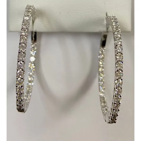 14K White Gold Inside Outside Diamond Hoop Earrings Gary J. Long Jewelers Stockton, CA