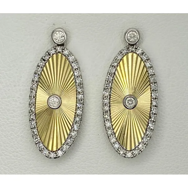 14K Tricolor Gold Oval Fluted Dangle Diamond Earrings Gary J. Long Jewelers Stockton, CA