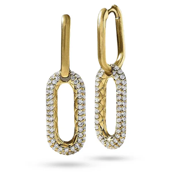 14K Yellow Gold Diamond Paperclip Dangle Earrings Gary J. Long Jewelers Stockton, CA