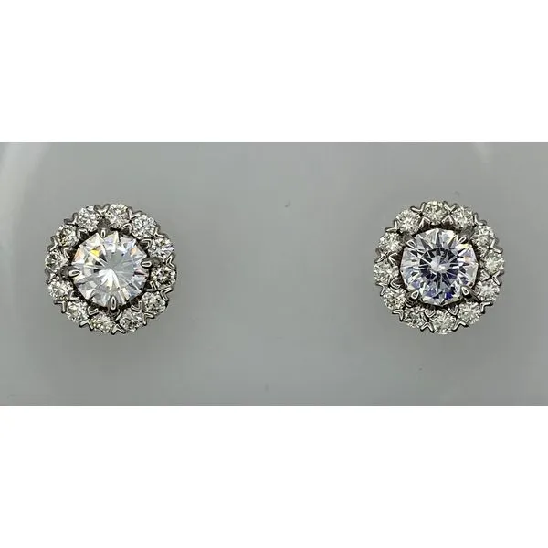 14K White Gold Halo Diamond Studs with CZ Centers Gary J. Long Jewelers Stockton, CA