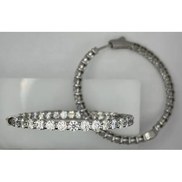 14K White Gold Round Diamond Inside Out Hoop Earrings Gary J. Long Jewelers Stockton, CA