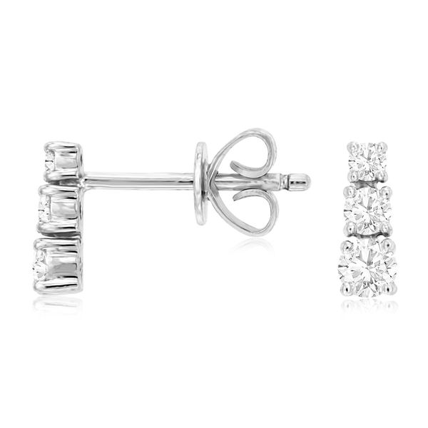 14K White Gold Tapered 3stone Diamond Stud Earrings Gary J. Long Jewelers Stockton, CA