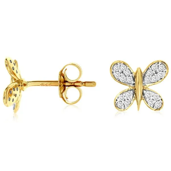14K Yellow Gold Butterfly Diamond Stud Earrings Gary J. Long Jewelers Stockton, CA