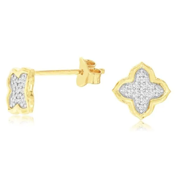 14K Yellow Gold Pave Diamond Clover Stud Earrings Gary J. Long Jewelers Stockton, CA