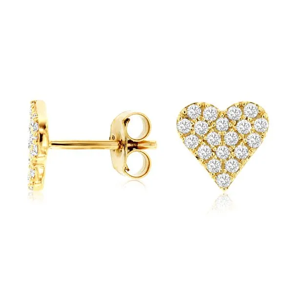 14K Yellow Gold Pave Diamond Heart Stud Earrings Gary J. Long Jewelers Stockton, CA