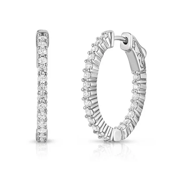 14K White Gold Round Diamond Inside Out Hoop Earrings Gary J. Long Jewelers Stockton, CA
