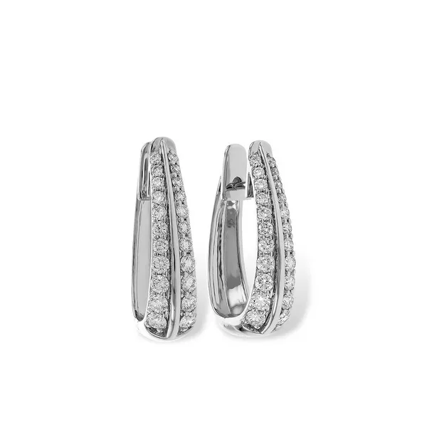 14K White Gold Tapering Diamond Knife Edge "J" Hoop Earrings Gary J. Long Jewelers Stockton, CA