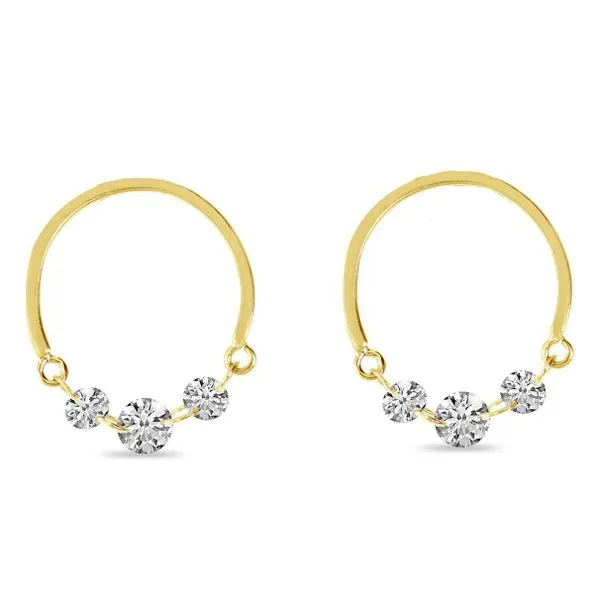 14K Yellow Gold Half Circle Dangle Diamond Earrings Gary J. Long Jewelers Stockton, CA