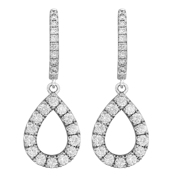18K White Gold Teardrop Diamond Dangle Earrings Gary J. Long Jewelers Stockton, CA