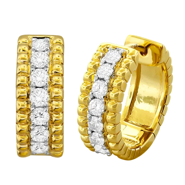 18K Yellow Gold Diamond Bead Edge Huggie Earrings Gary J. Long Jewelers Stockton, CA