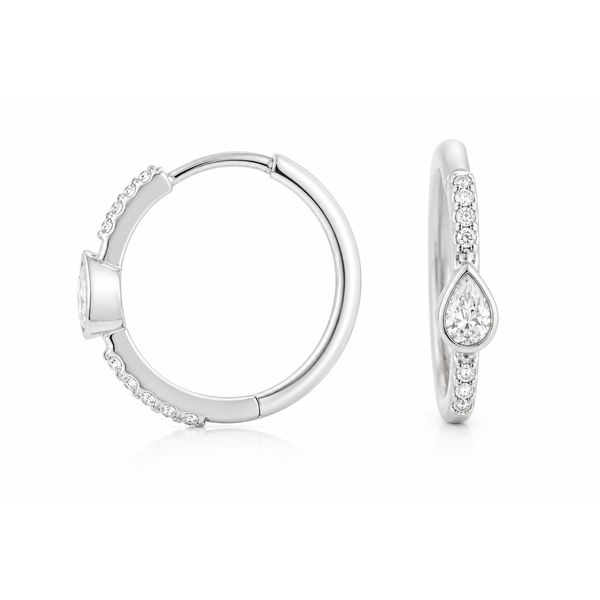 14K White Gold .30ctw Pear Diamond Huggie Earrings Gary J. Long Jewelers Stockton, CA
