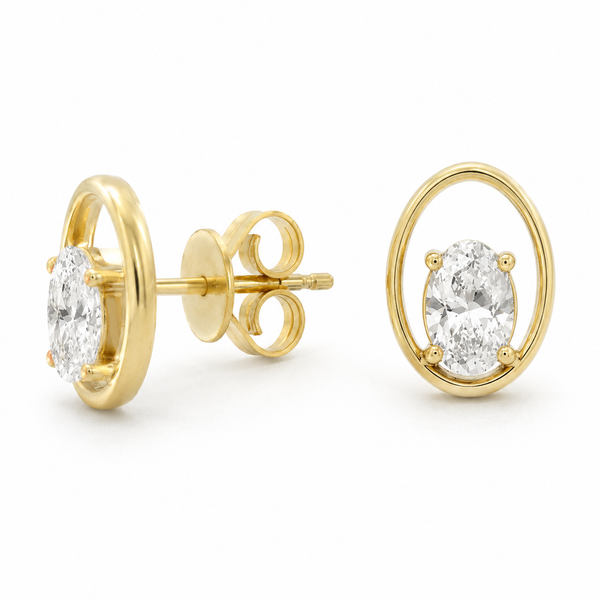 14K Yellow Gold 1.06ctw Oval Lab-Grown Diamond Framed Stud Earrings Gary J. Long Jewelers Stockton, CA