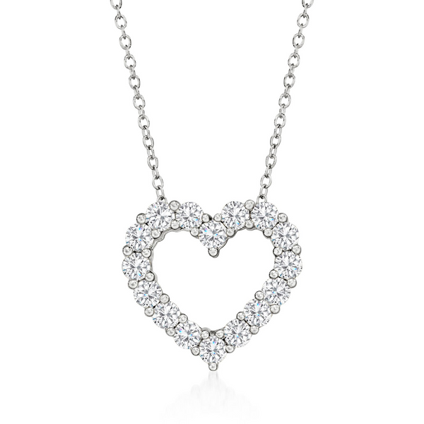 14K White Gold Shared Prong Heart Diamond Pendant with Chain Gary J. Long Jewelers Stockton, CA