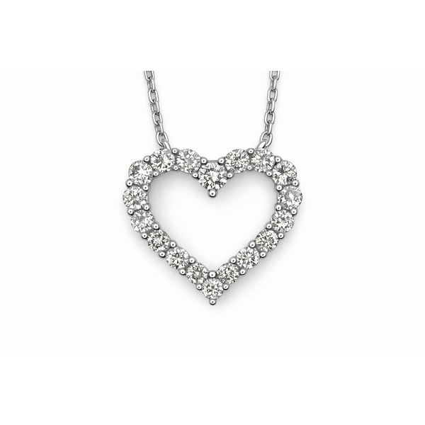 14K White Gold Shared Prong Heart Diamond Pendant with Chain Gary J. Long Jewelers Stockton, CA