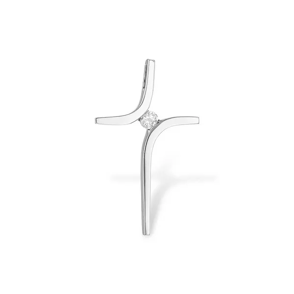14K White Gold Round Diamond Curved Cross Pendant Gary J. Long Jewelers Stockton, CA