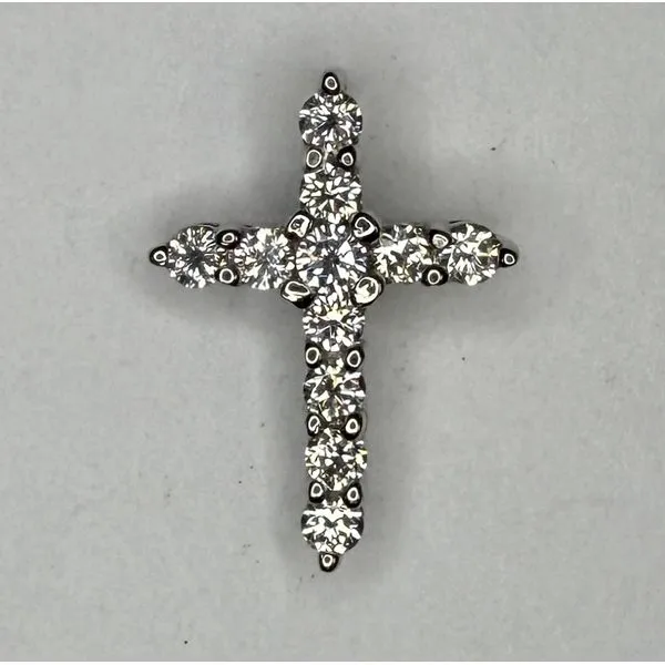 14K White Gold Round Diamond Common Prong Cross Pendant Gary J. Long Jewelers Stockton, CA
