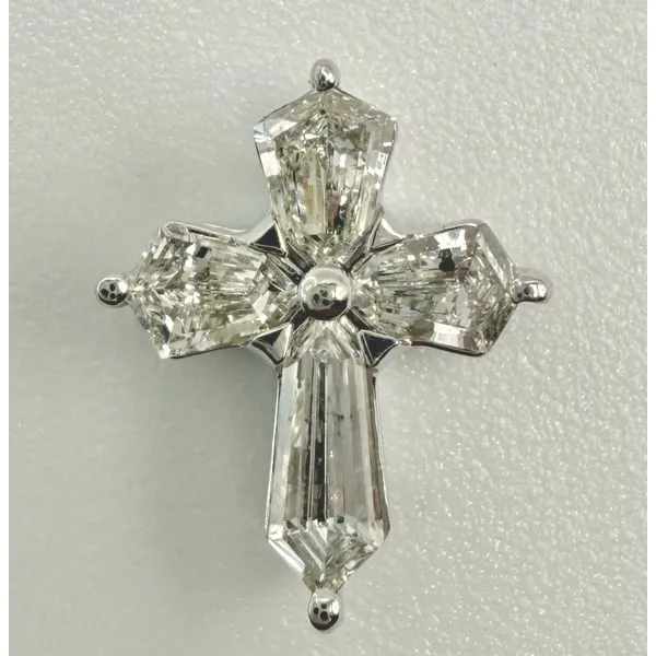 14K White Gold Diamond Baguette Cross Pendant Gary J. Long Jewelers Stockton, CA