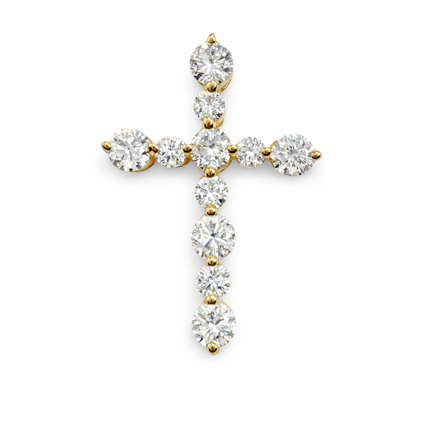 14K Yellow Gold Alternating Round Diamond Cross Pendant Gary J. Long Jewelers Stockton, CA