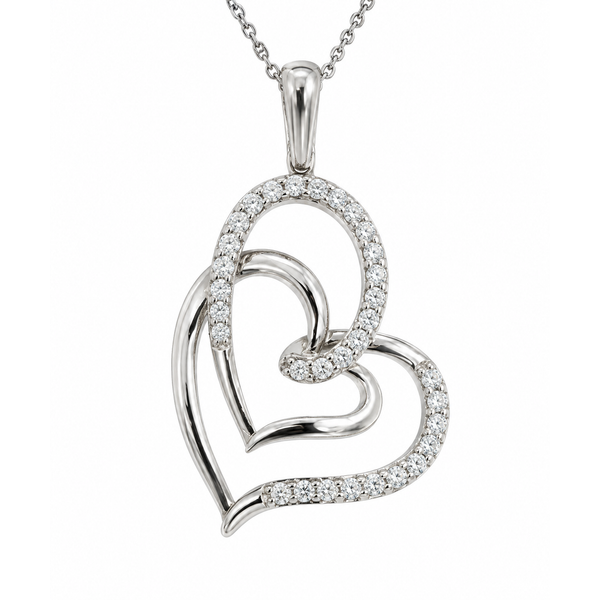 14K white gold diamond heart pendant, 0.16ctw diamond heart pendant, round diamond heart necklace, white gold heart pendant, 