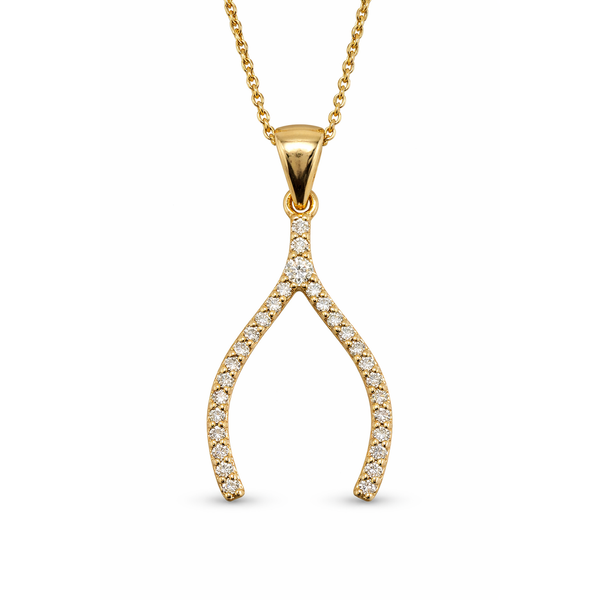 14K Yellow Gold Diamond Wishbone Pendant Gary J. Long Jewelers Stockton, CA