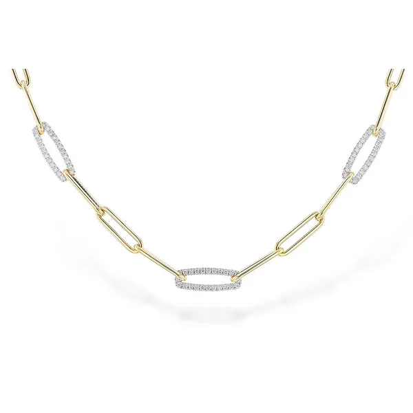 14K Tri-Tone Diamond Paperclip Link Necklace Gary J. Long Jewelers Stockton, CA