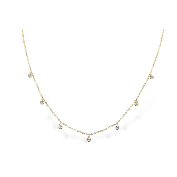 14K Yellow Gold Bezel Round Diamond Dangle Necklace Gary J. Long Jewelers Stockton, CA