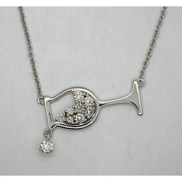 14K White Gold Pouring Diamond Wine Glass Necklace Gary J. Long Jewelers Stockton, CA