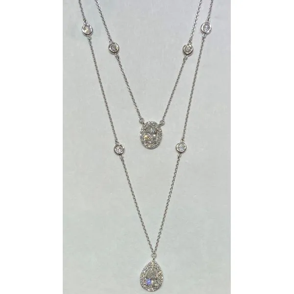 14K White Gold Oval/Pear Halo Diamond Necklace Gary J. Long Jewelers Stockton, CA