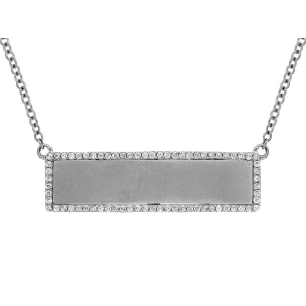 14K White Gold Rectangular Plate Diamond Surround Necklace Gary J. Long Jewelers Stockton, CA