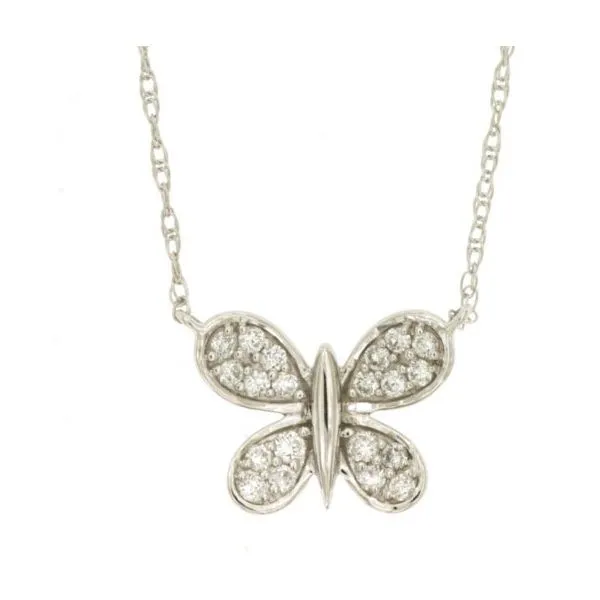14K White Gold Diamond Butterfly Necklace Gary J. Long Jewelers Stockton, CA