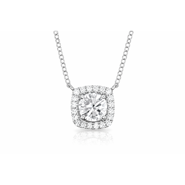 18K White Gold Stationary Diamond Halo Necklace Gary J. Long Jewelers Stockton, CA