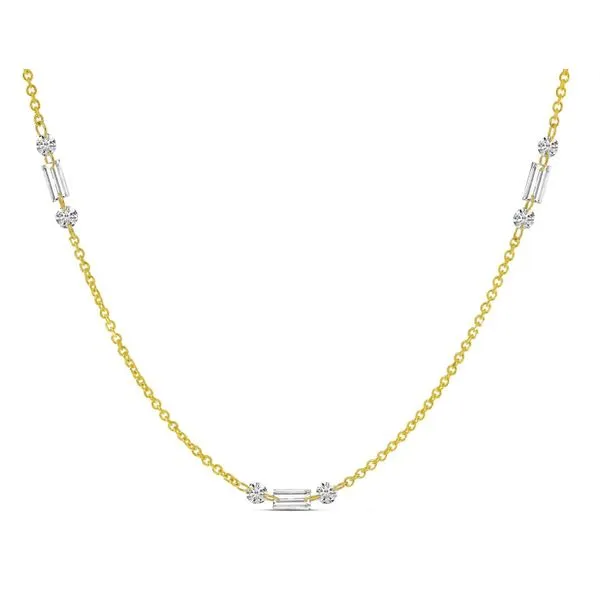 14K Yellow Gold Round Baguette Diamond Station Necklace Gary J. Long Jewelers Stockton, CA