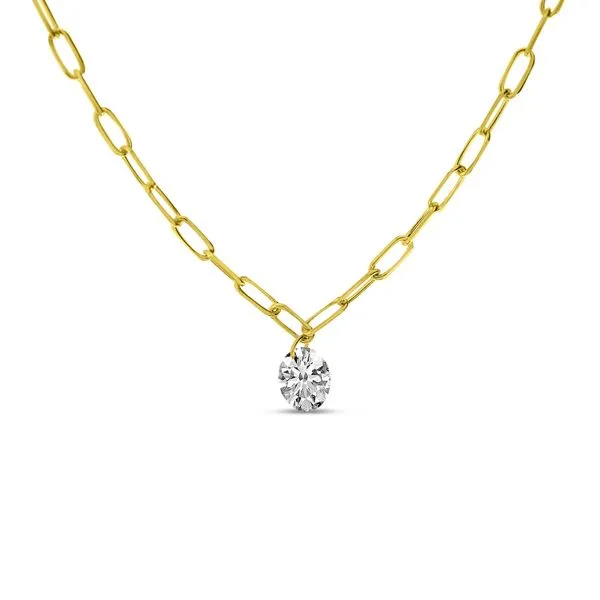 14K Yellow Gold Single Diamond Paperclip Necklace Gary J. Long Jewelers Stockton, CA