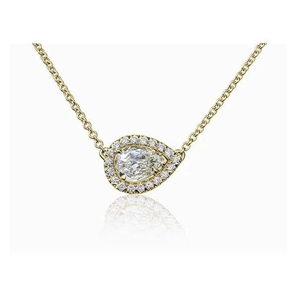 14K White Gold Pear Diamond Halo Necklace Gary J. Long Jewelers Stockton, CA