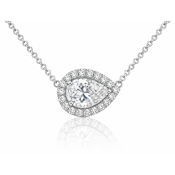 14K White Gold Pear Diamond Halo Necklace Gary J. Long Jewelers Stockton, CA